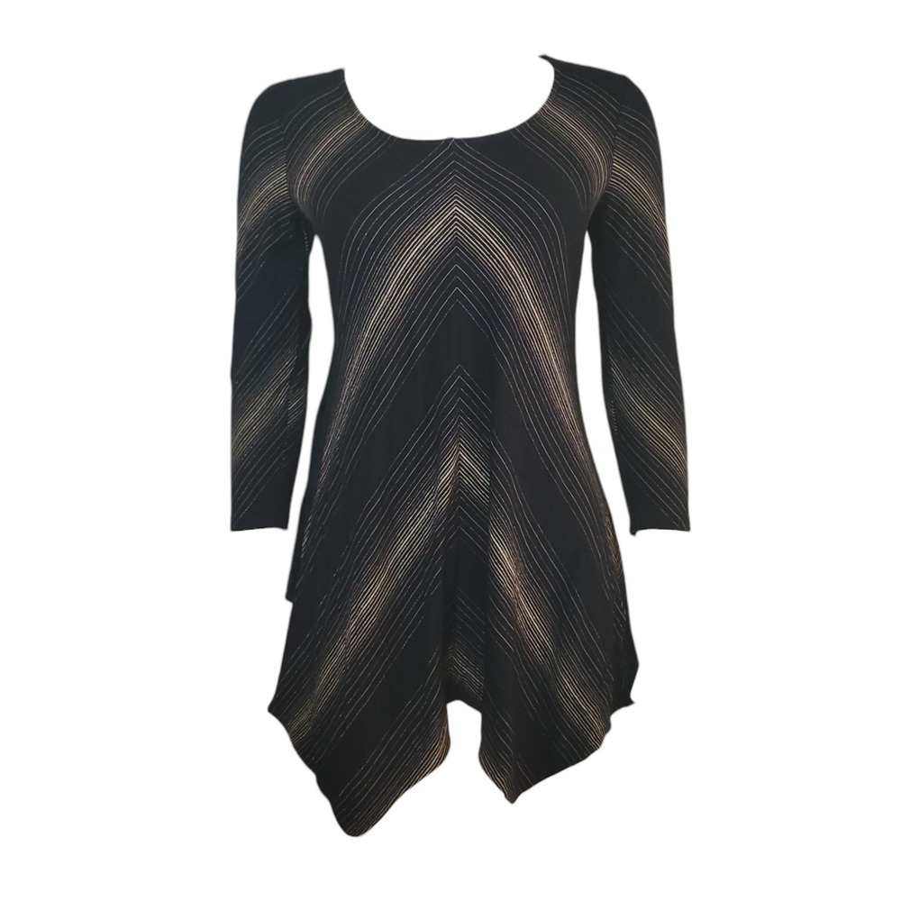 Soma Tunic Top Womens Size XS Black Gold Metallic Pullover Stretch Soft Lounge‎